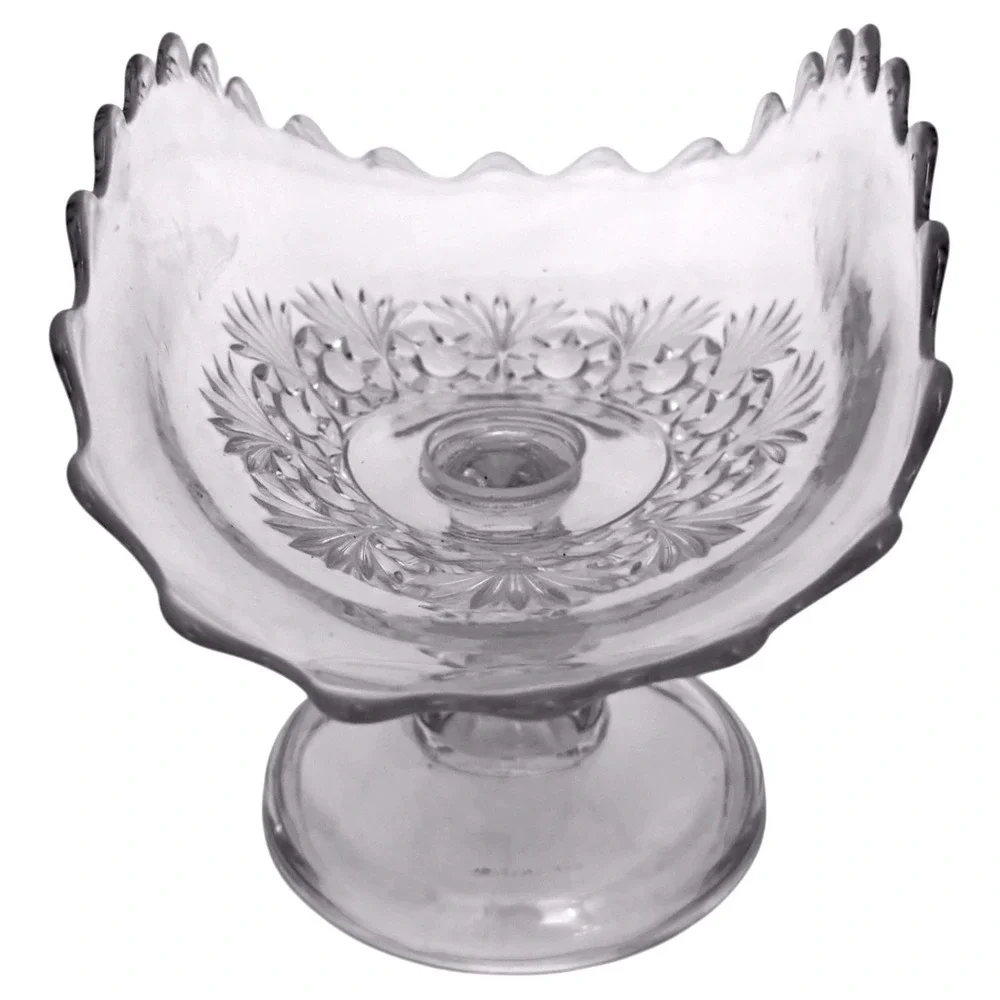 Higbee Charm Rosette & Palms Fruit Banana Stand Pedestal Dish Clear Glass EAPGS